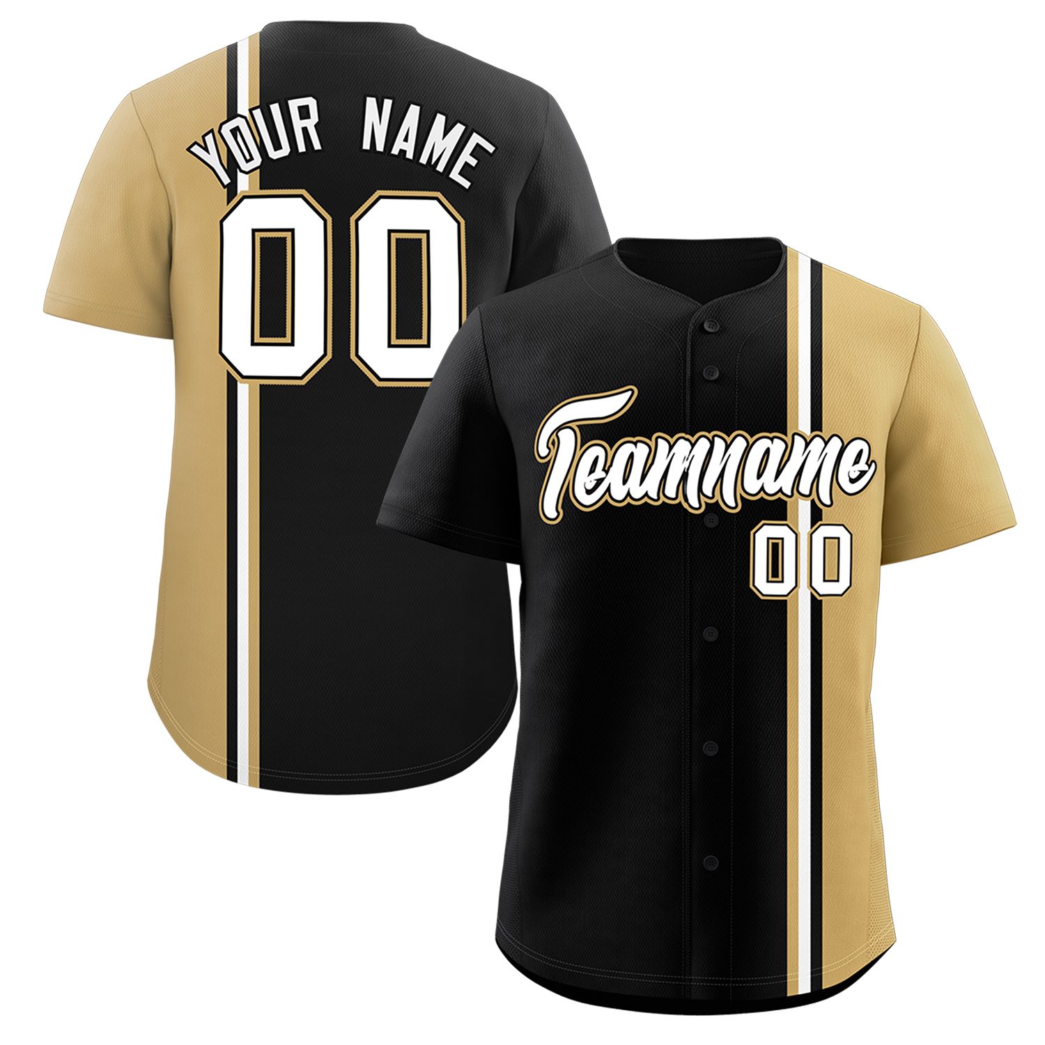 Custom Black Old Gold-White Personalized Color Block Authentic Baseball jersey