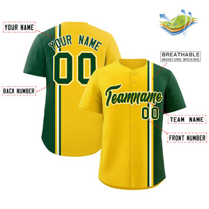 Custom Gold Green-White Personalized Color Block Authentic Baseball jersey