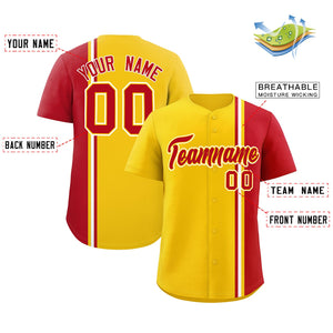 Custom Gold Red-White Personalized Color Block Authentic Baseball jersey