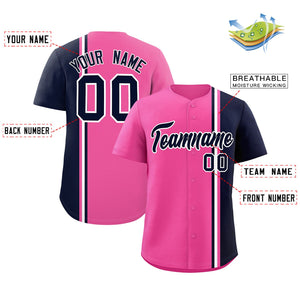 Custom Pink Navy-White Personalized Color Block Authentic Baseball jersey