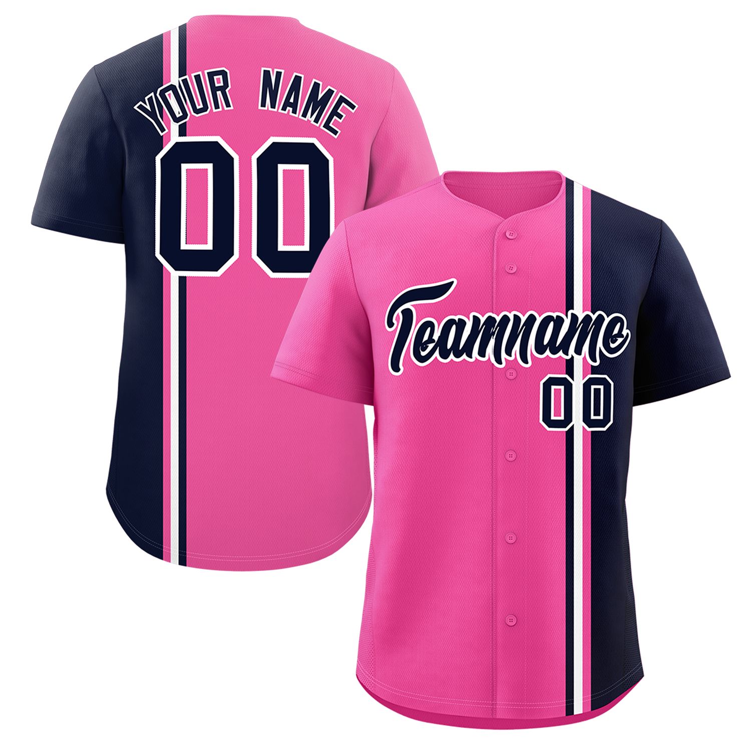 Custom Pink Navy-White Personalized Color Block Authentic Baseball jersey