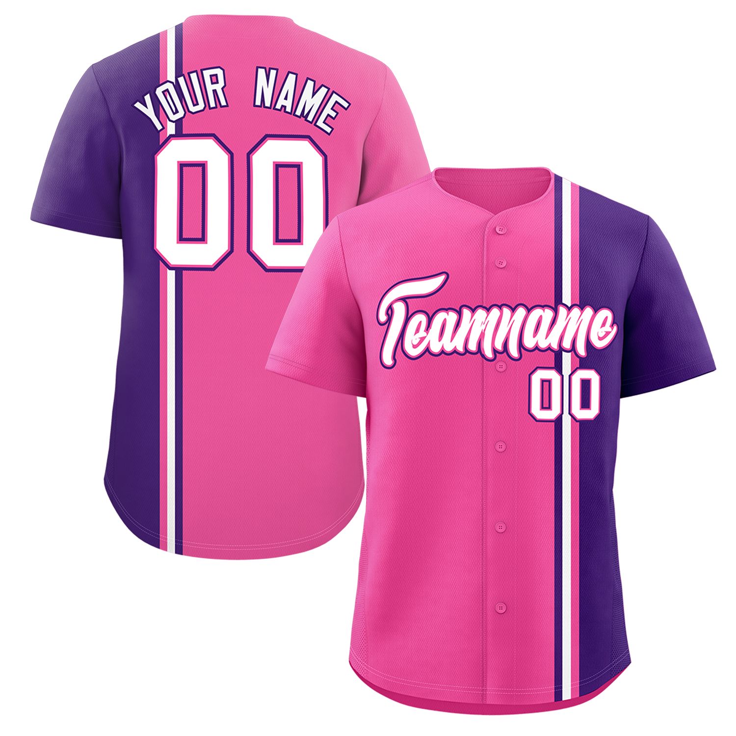 Custom Pink Purple-White Personalized Color Block Authentic Baseball jersey