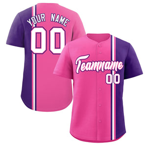 Custom Pink Purple-White Personalized Color Block Authentic Baseball jersey