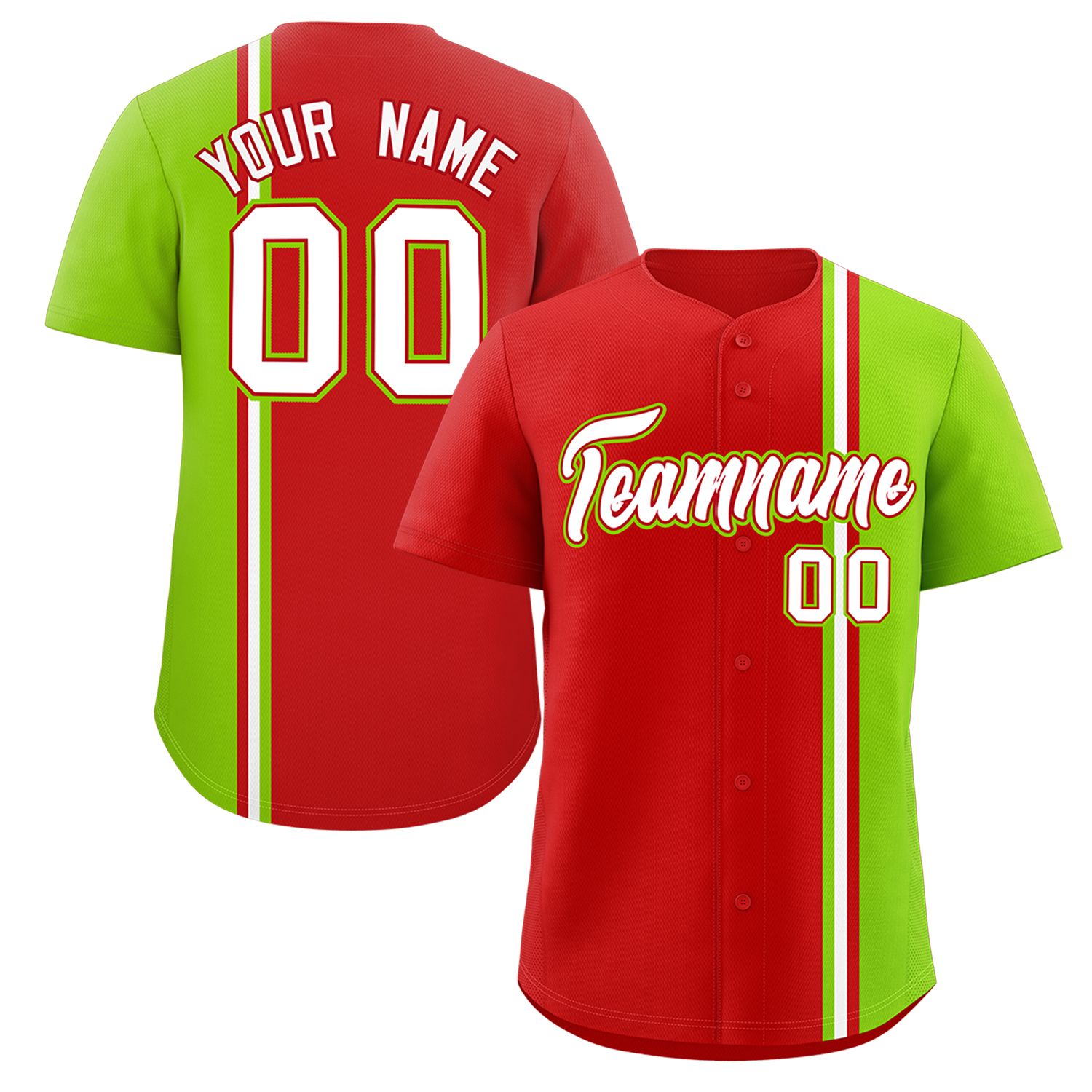 Custom Red Neon Green-White Personalized Color Block Authentic Baseball jersey