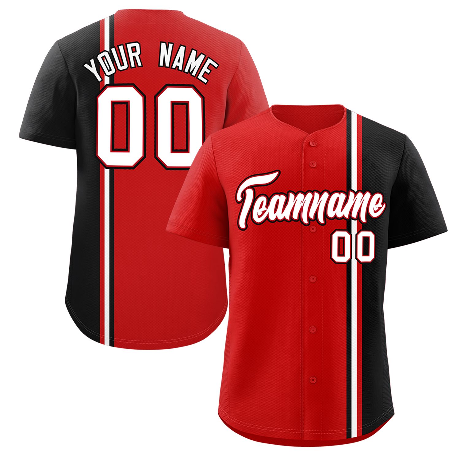 Custom Red Black-White Personalized Color Block Authentic Baseball jersey