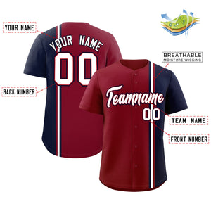 Custom Crimson Navy-White Personalized Color Block Authentic Baseball jersey