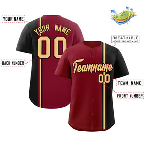 Custom Crimson Black-Khaki Personalized Color Block Authentic Baseball jersey