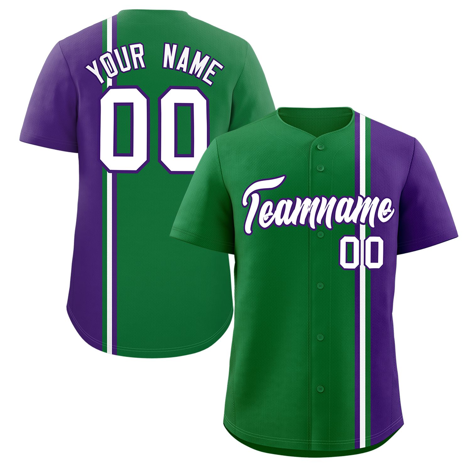 Custom Kelly Green Purple-White Personalized Color Block Authentic Baseball jersey