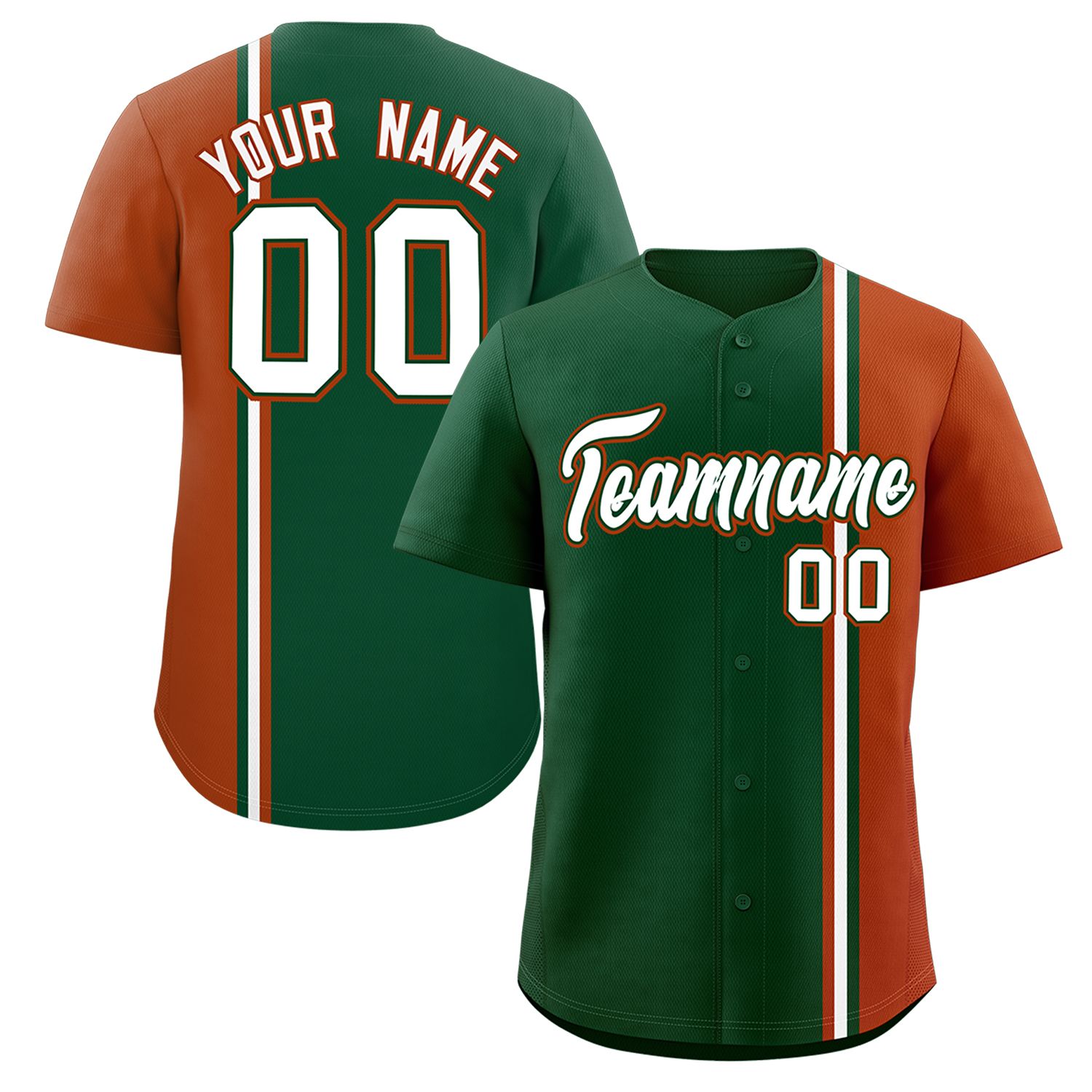 Custom Green Texas Orange-White Personalized Color Block Authentic Baseball jersey