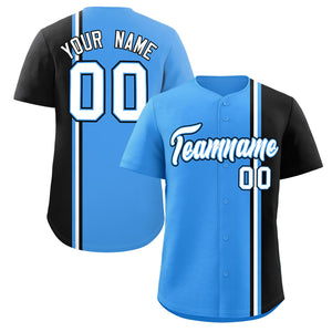 Custom Powder Blue Black-White Personalized Color Block Authentic Baseball jersey