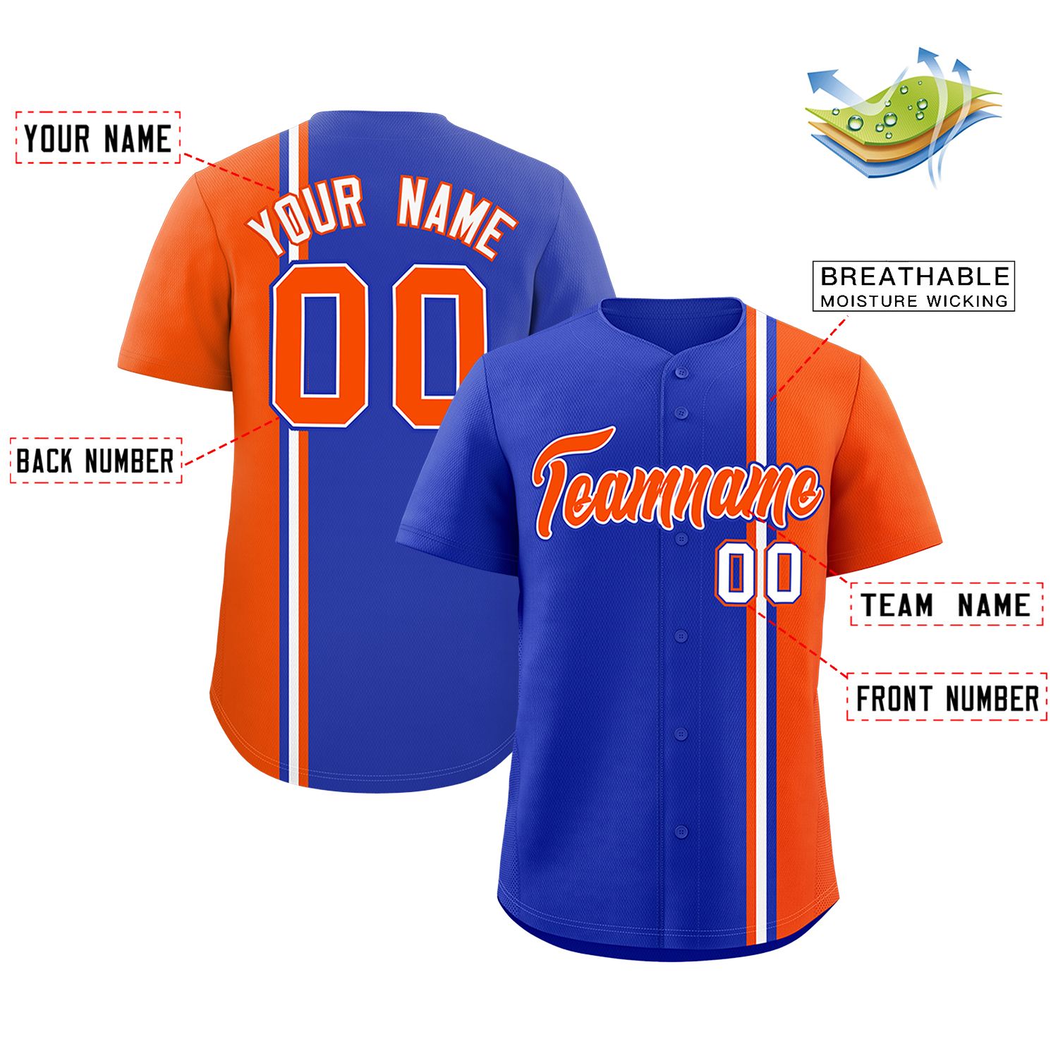 Custom Royal Orange-White Personalized Color Block Authentic Baseball jersey