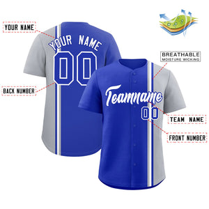 Custom Royal Gray-White Personalized Color Block Authentic Baseball jersey