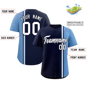 Custom Navy Light Blue-White Personalized Color Block Authentic Baseball jersey