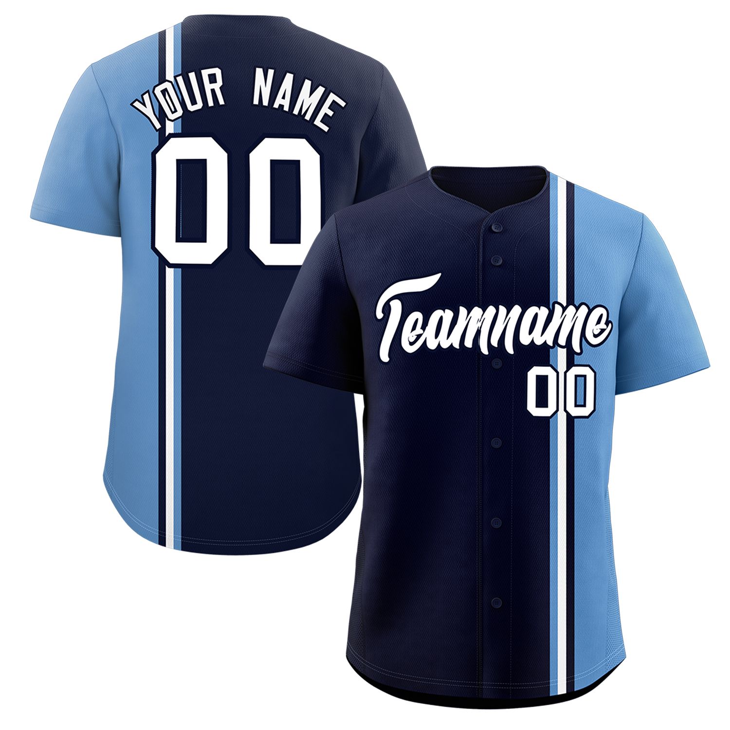 Custom Navy Light Blue-White Personalized Color Block Authentic Baseball jersey