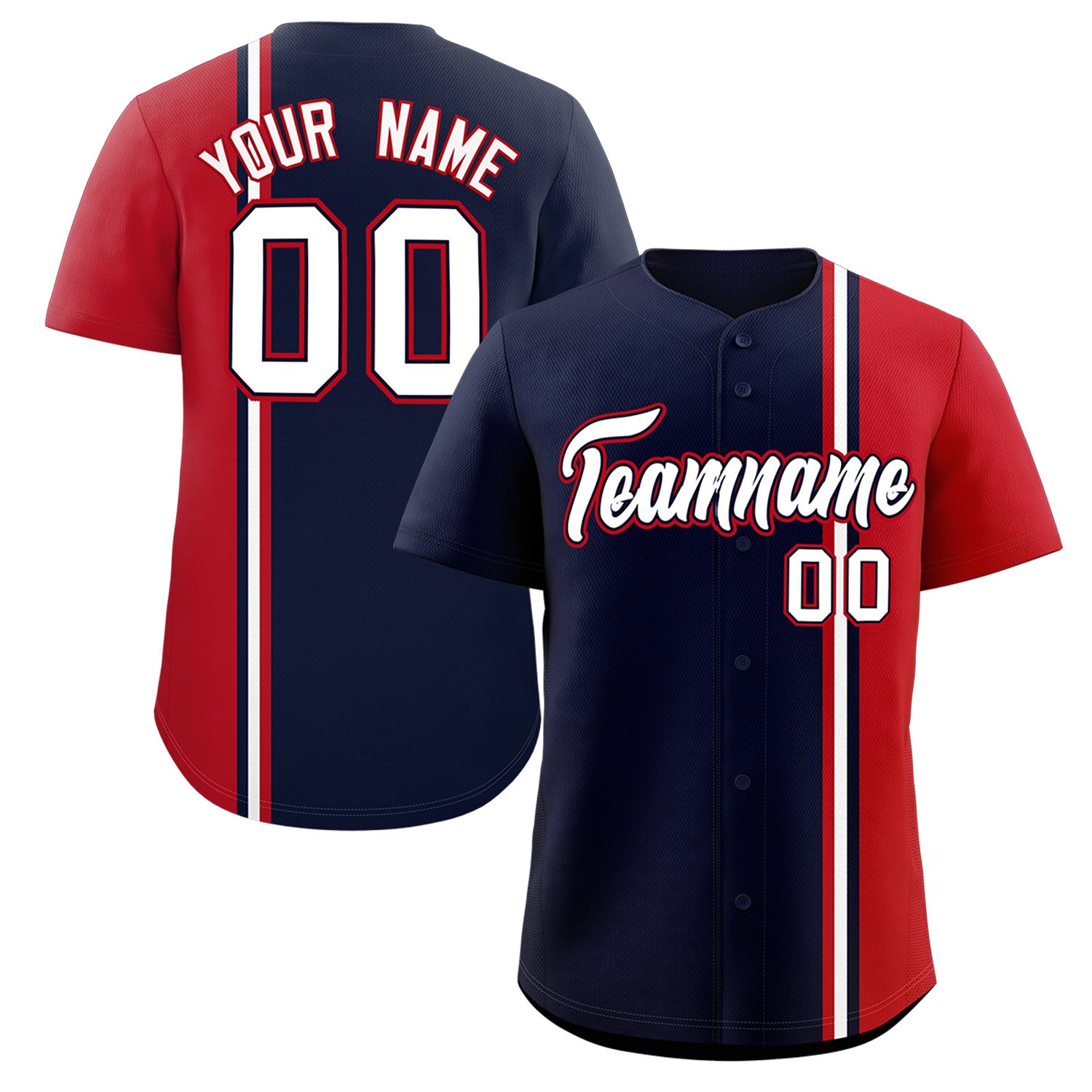 Custom Navy Red-White Personalized Color Block Authentic Baseball jersey