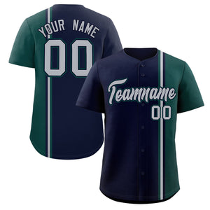 Custom Navy Midnight Green-Gray Personalized Color Block Authentic Baseball jersey