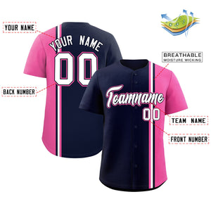 Custom Navy Pink-White Personalized Color Block Authentic Baseball jersey