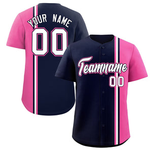 Custom Navy Pink-White Personalized Color Block Authentic Baseball jersey