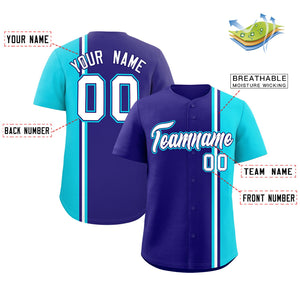 Custom Navy Sky Blue-White Personalized Color Block Authentic Baseball jersey