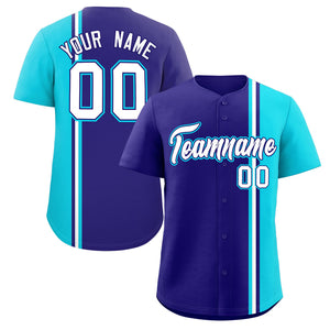 Custom Navy Sky Blue-White Personalized Color Block Authentic Baseball jersey