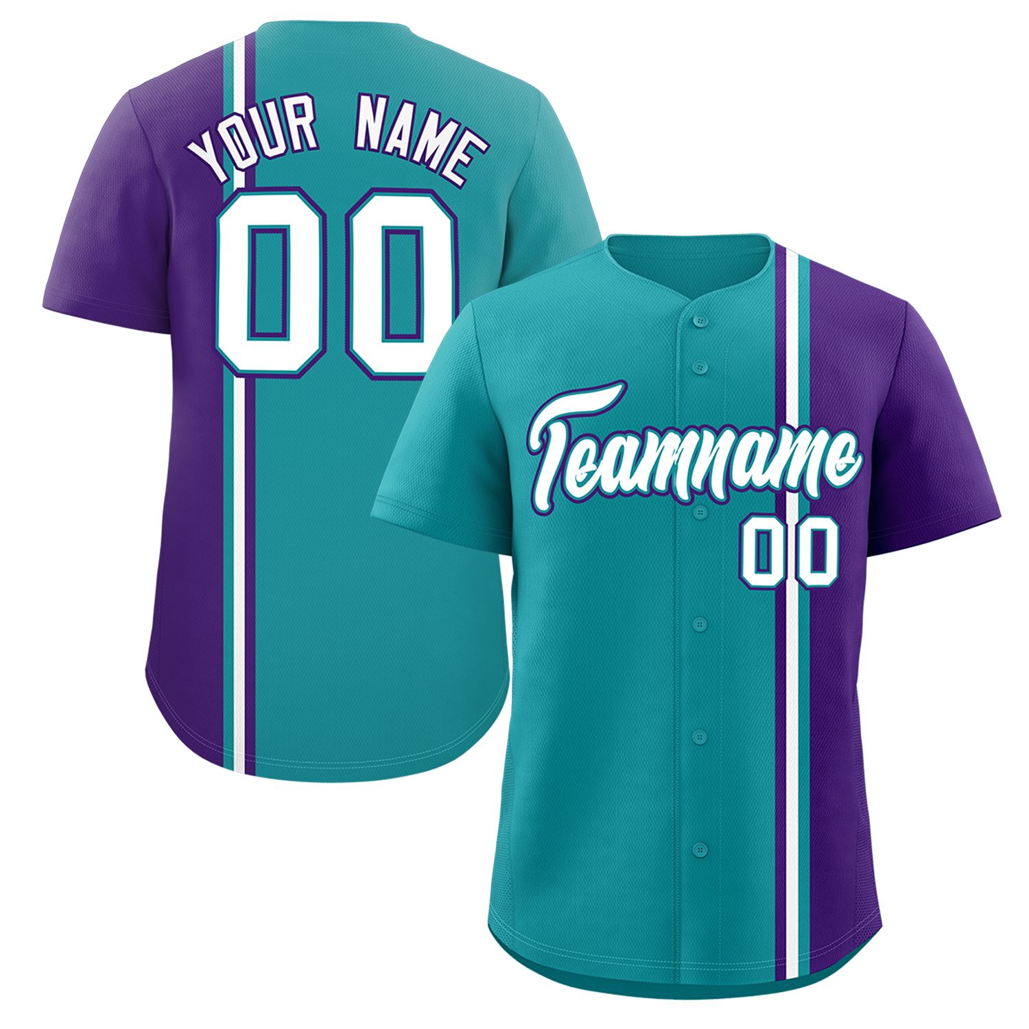 Custom Aqua Purple-White Personalized Color Block Authentic Baseball jersey