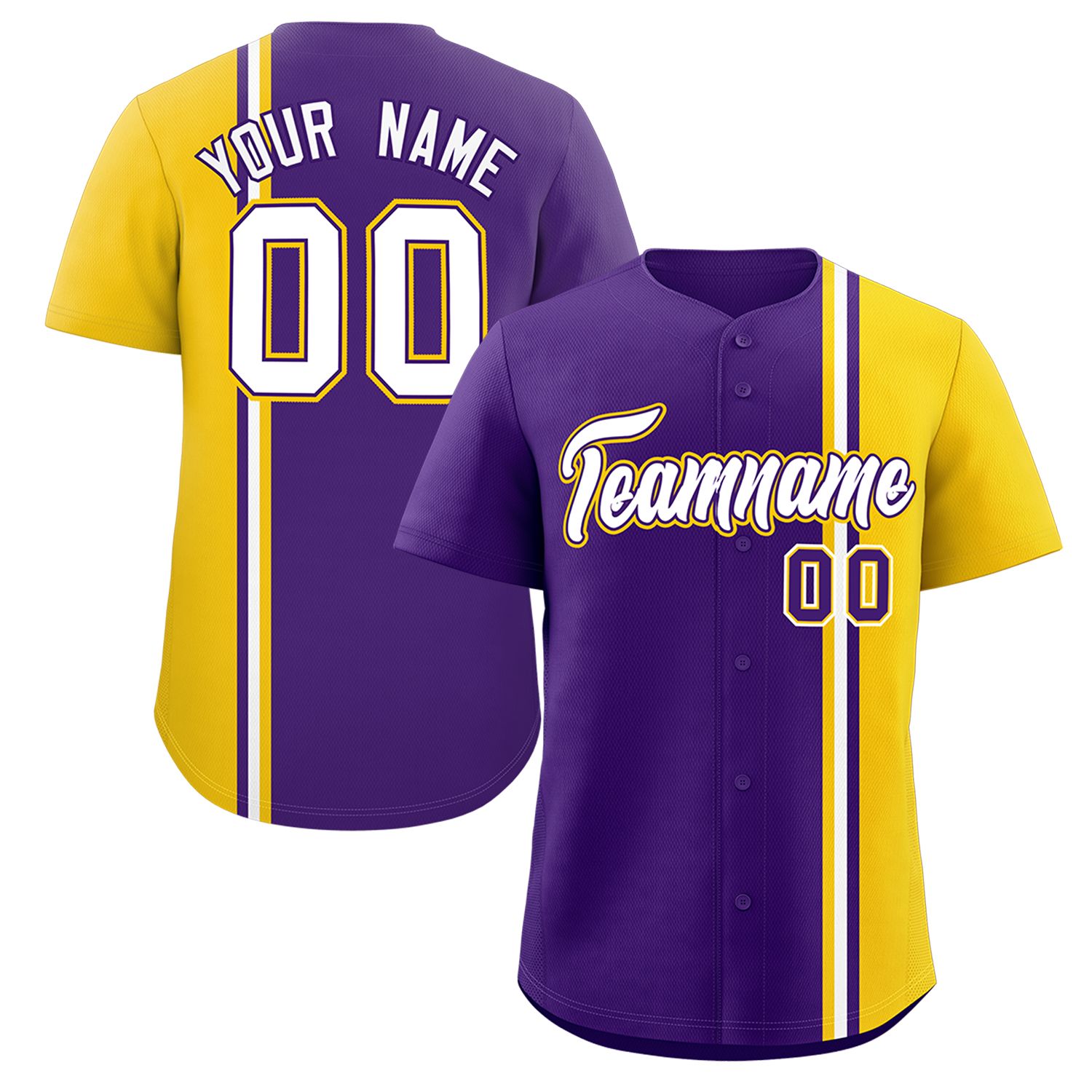 Custom Purple Gold-White Personalized Color Block Authentic Baseball jersey