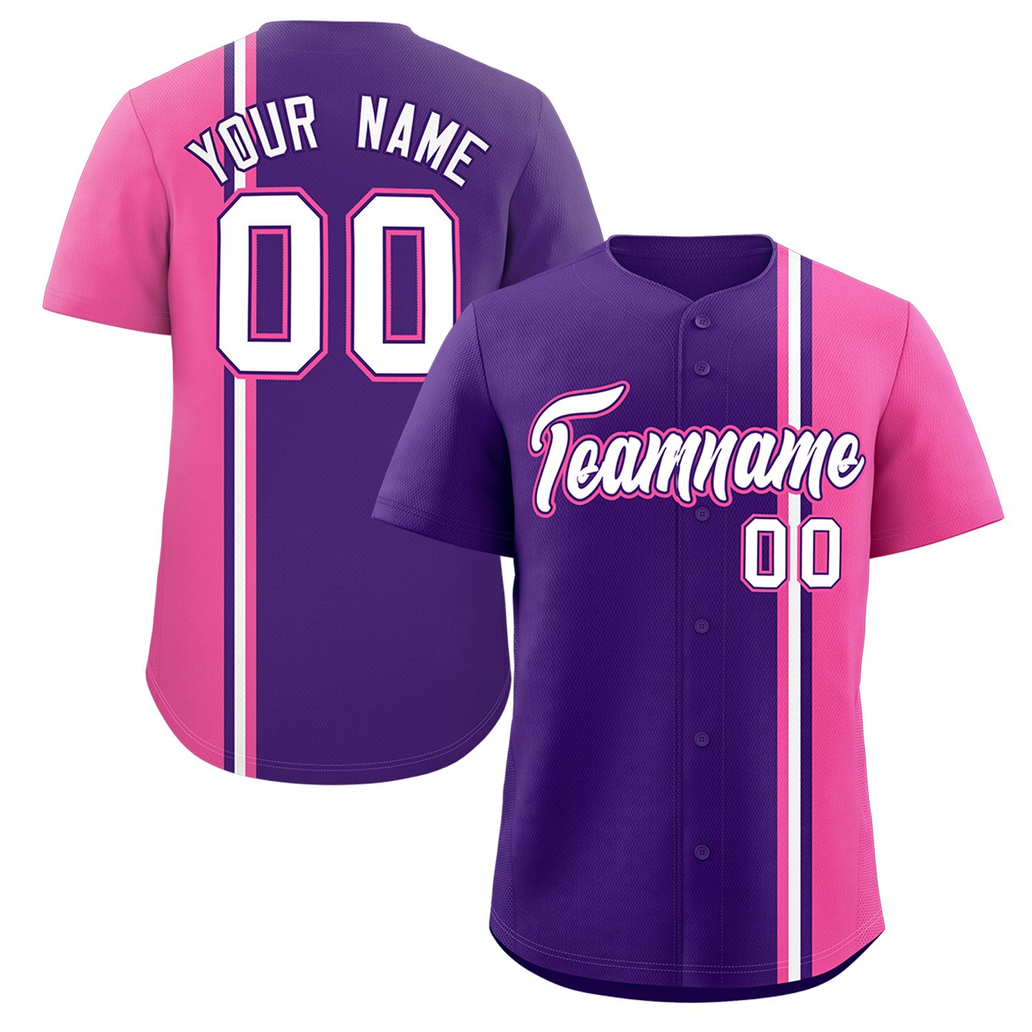 Custom Purple Pink-White Personalized Color Block Authentic Baseball jersey