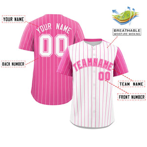 Custom White Pink Pinstripe Personalized Raglan Sleeves Authentic Baseball Jersey