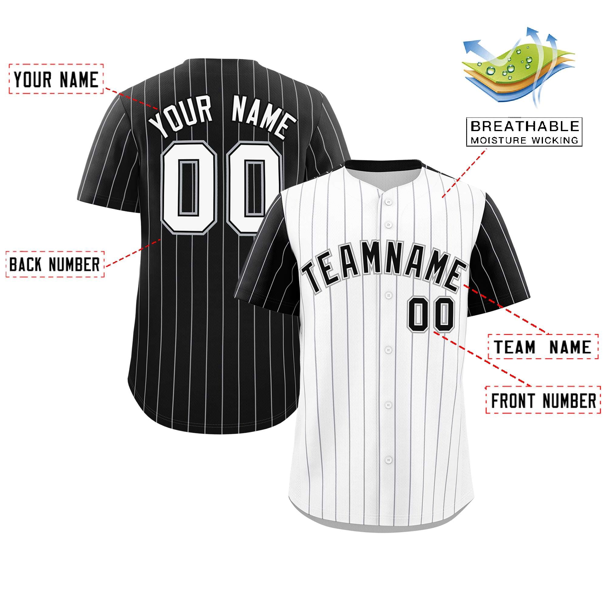 Custom White Black Pinstripe Personalized Raglan Sleeves Authentic Baseball Jersey