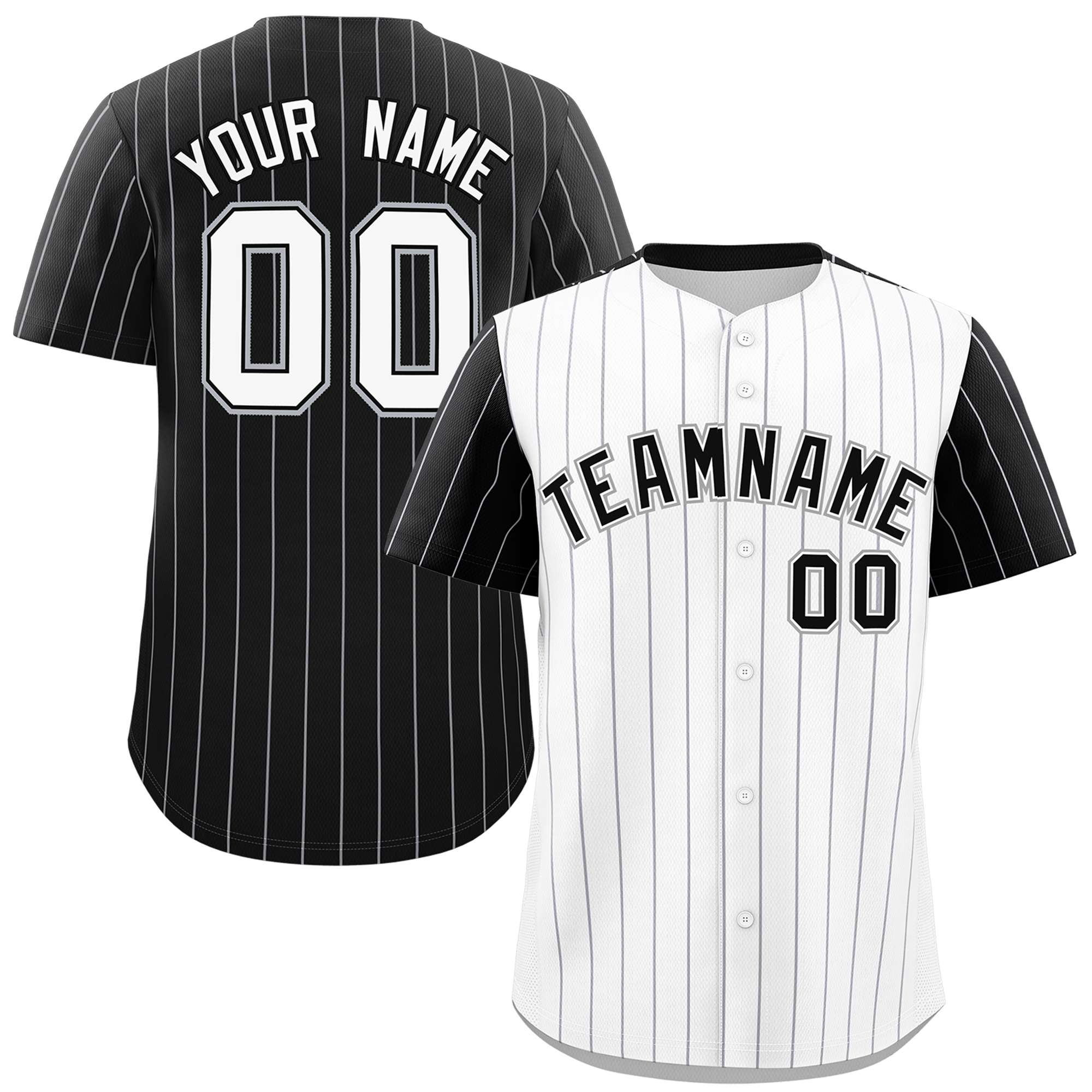 Custom White Black Pinstripe Personalized Raglan Sleeves Authentic Baseball Jersey