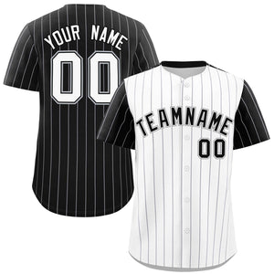 Custom White Black Pinstripe Personalized Raglan Sleeves Authentic Baseball Jersey