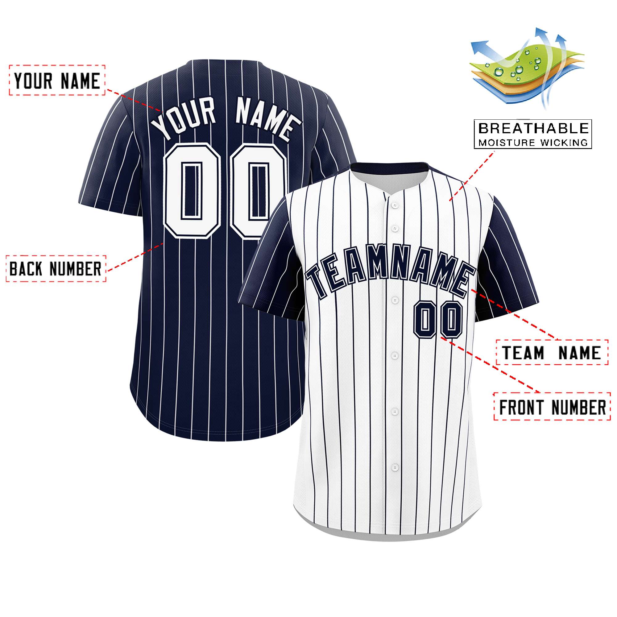 Custom White Navy Pinstripe Personalized Raglan Sleeves Authentic Baseball Jersey