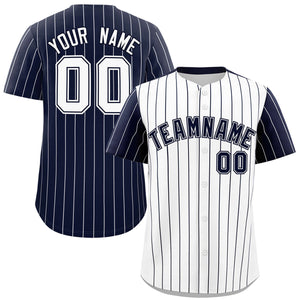 Custom White Navy Pinstripe Personalized Raglan Sleeves Authentic Baseball Jersey