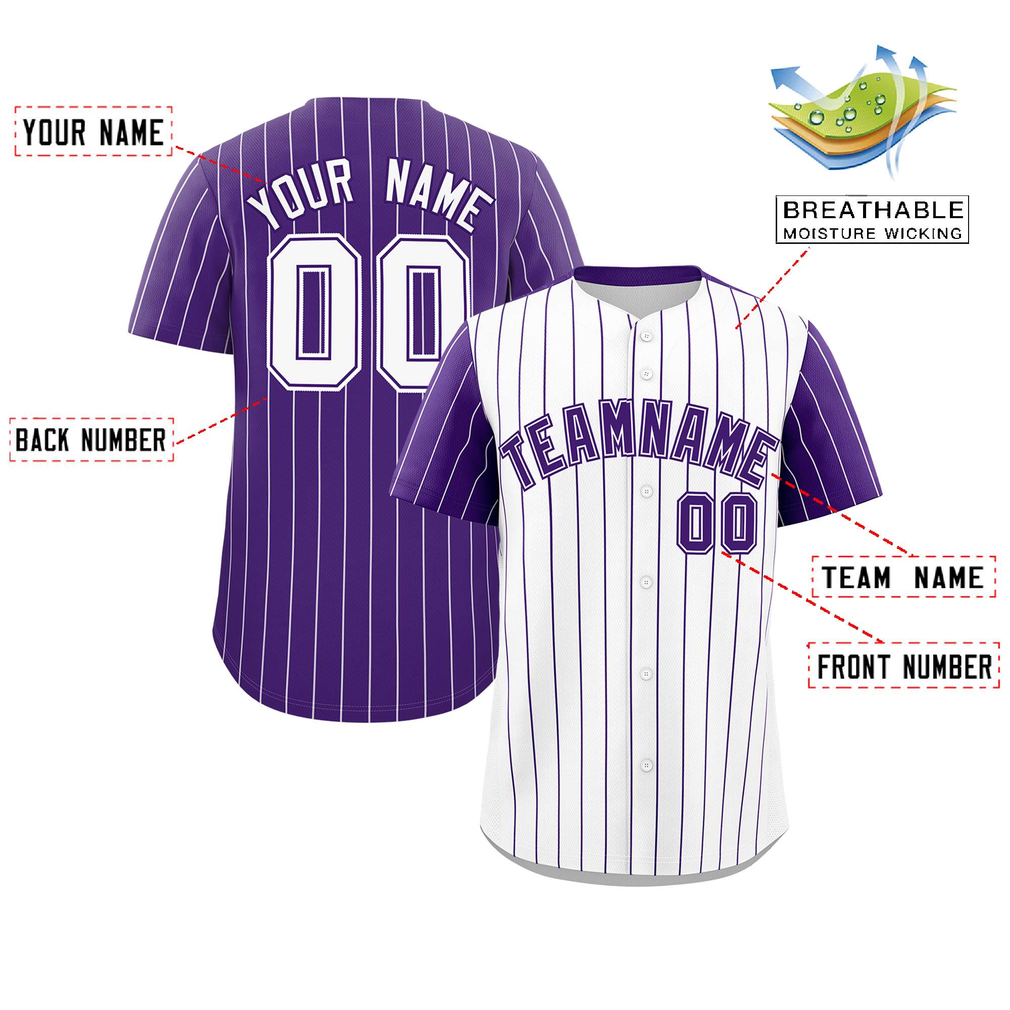 Custom White Purple Pinstripe Personalized Raglan Sleeves Authentic Baseball Jersey