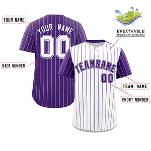 Custom White Purple Pinstripe Personalized Raglan Sleeves Authentic Baseball Jersey