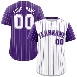 Custom White Purple Pinstripe Personalized Raglan Sleeves Authentic Baseball Jersey