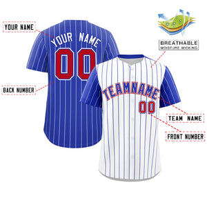 Custom White Royal Pinstripe Personalized Raglan Sleeves Authentic Baseball Jersey