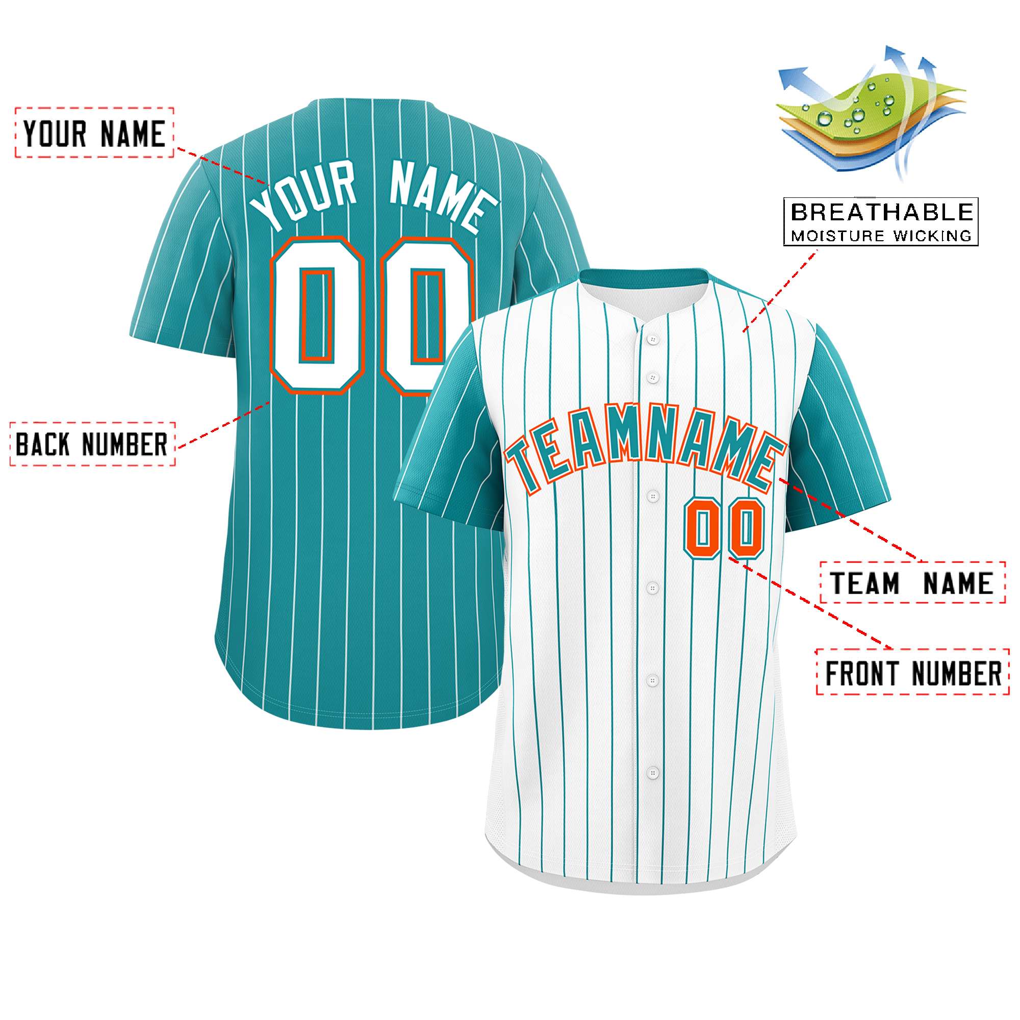 Custom White Aqua Pinstripe Personalized Raglan Sleeves Authentic Baseball Jersey