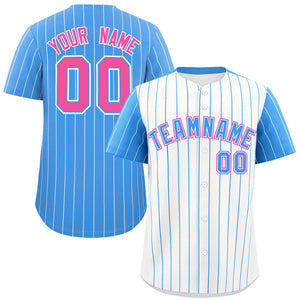 Custom White Powder Blue Pinstripe Personalized Raglan Sleeves Authentic Baseball Jersey