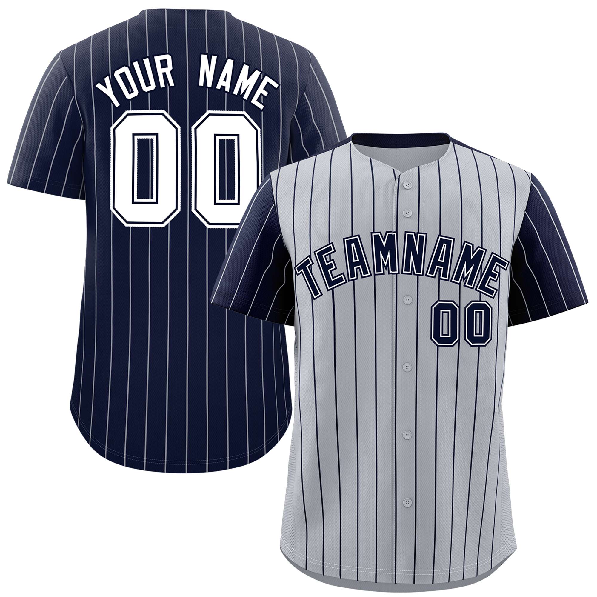 Custom Gray Navy Pinstripe Personalized Raglan Sleeves Authentic Baseball Jersey