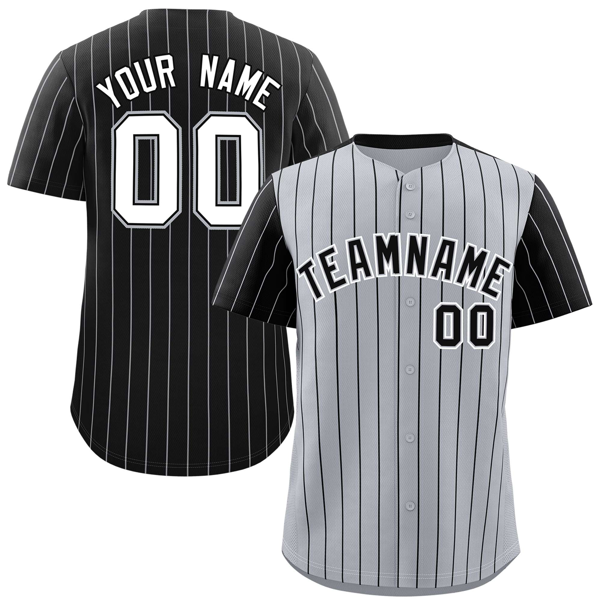 Custom Gray Black Pinstripe Personalized Raglan Sleeves Authentic Baseball Jersey