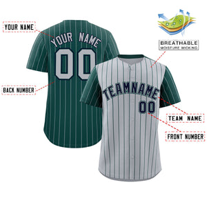 Custom Gray Midnight Green Pinstripe Personalized Raglan Sleeves Authentic Baseball Jersey