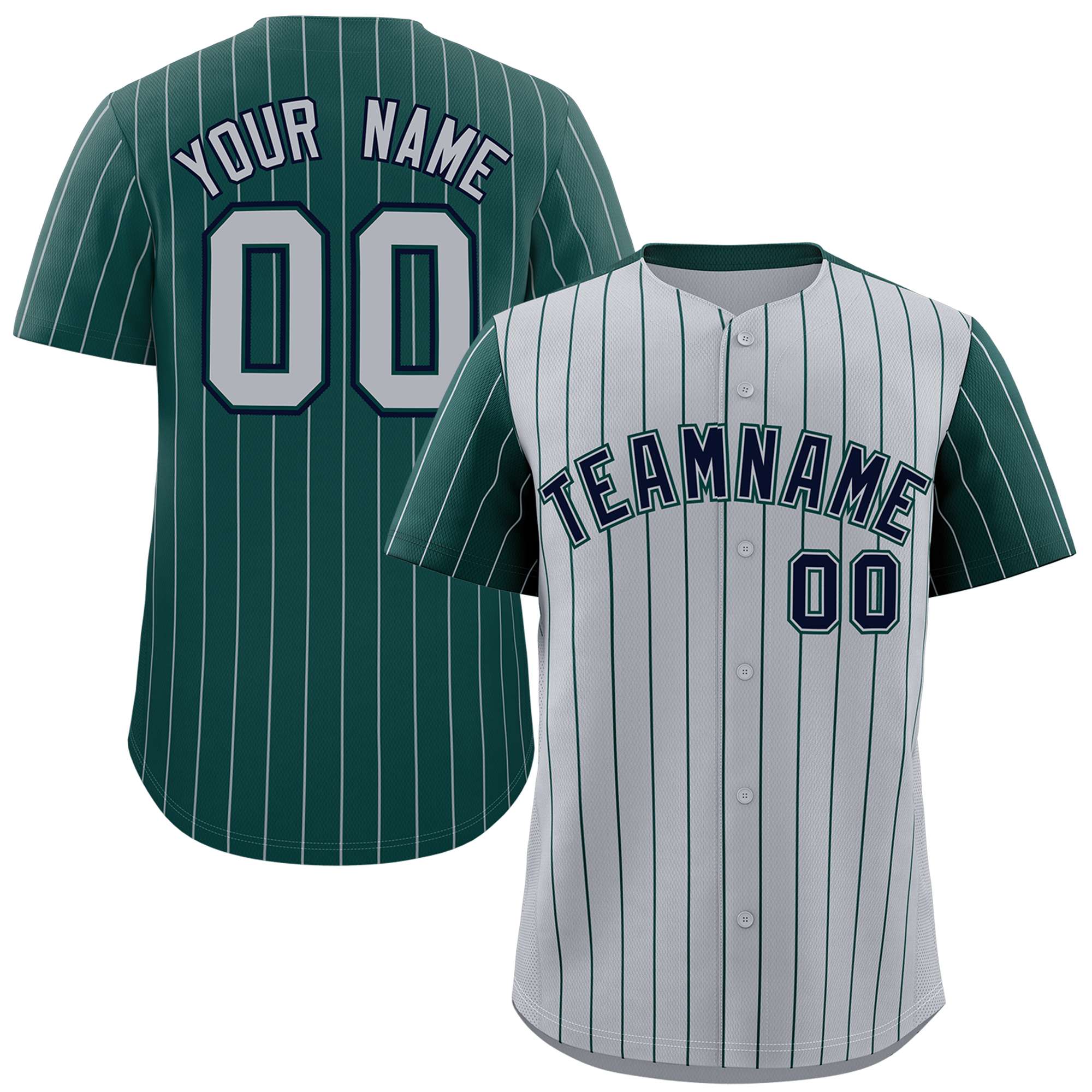 Custom Gray Midnight Green Pinstripe Personalized Raglan Sleeves Authentic Baseball Jersey