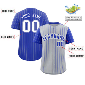 Custom Gray Royal Pinstripe Personalized Raglan Sleeves Authentic Baseball Jersey