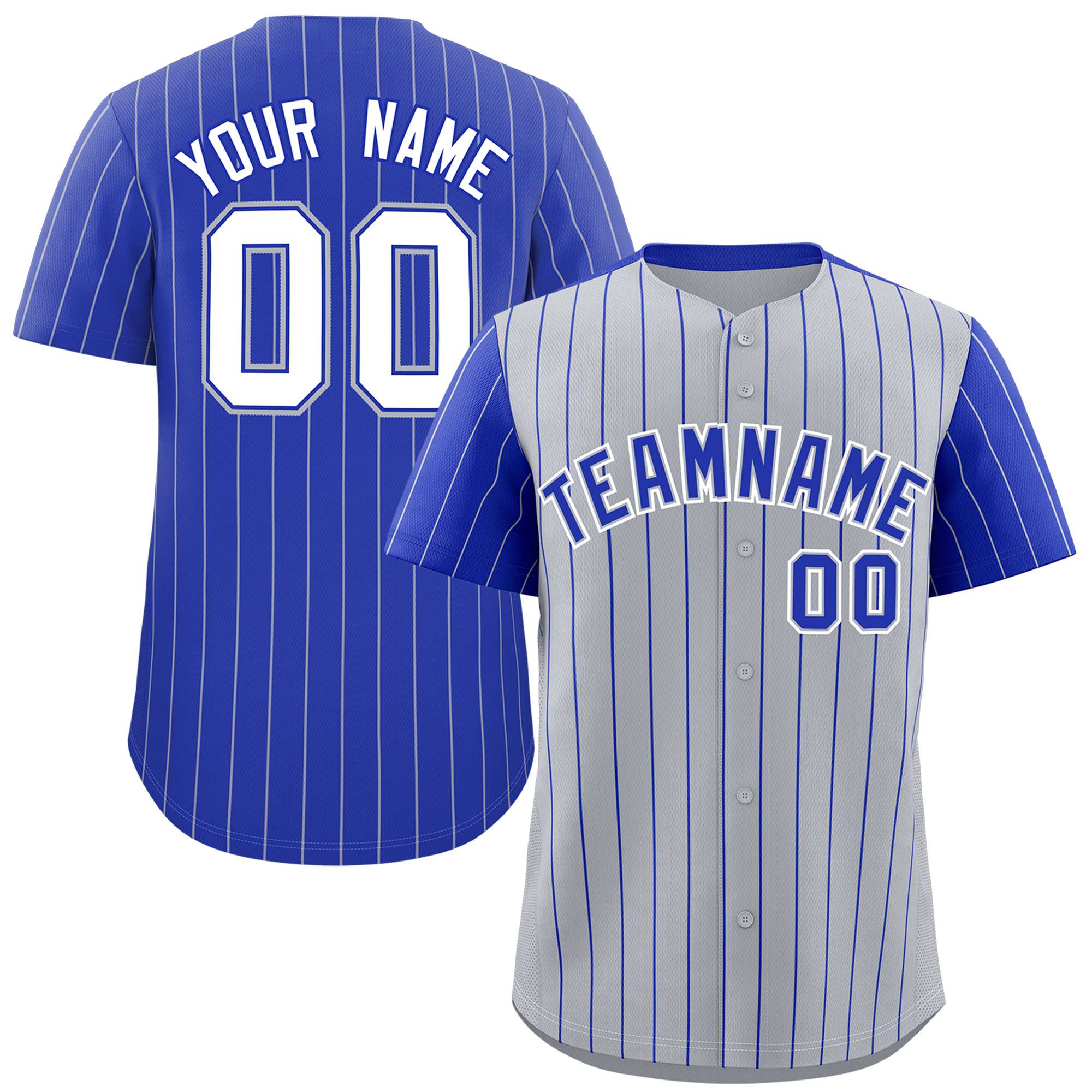 Custom Gray Royal Pinstripe Personalized Raglan Sleeves Authentic Baseball Jersey