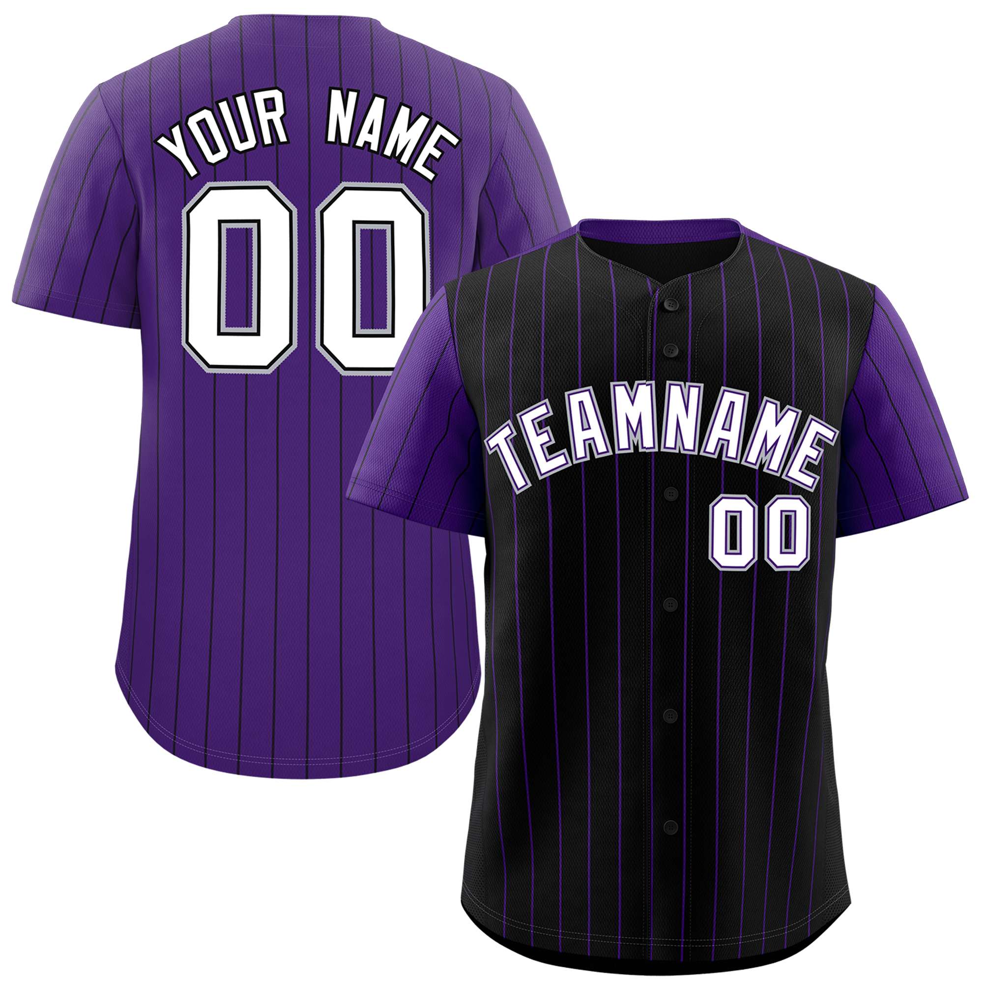 Custom Black Purple Pinstripe Personalized Raglan Sleeves Authentic Baseball Jersey