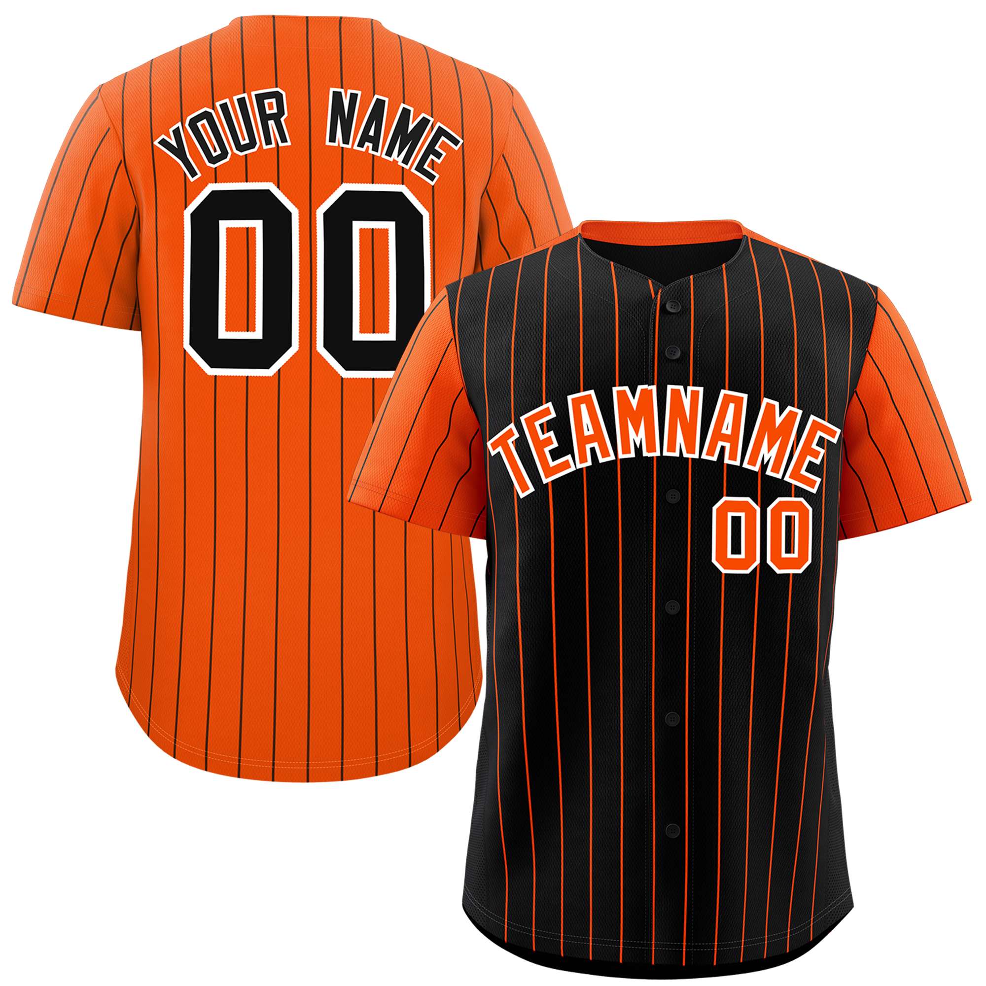 Custom Black Orange Pinstripe Personalized Raglan Sleeves Authentic Baseball Jersey