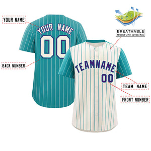 Custom Cream Aqua Pinstripe Personalized Raglan Sleeves Authentic Baseball Jersey