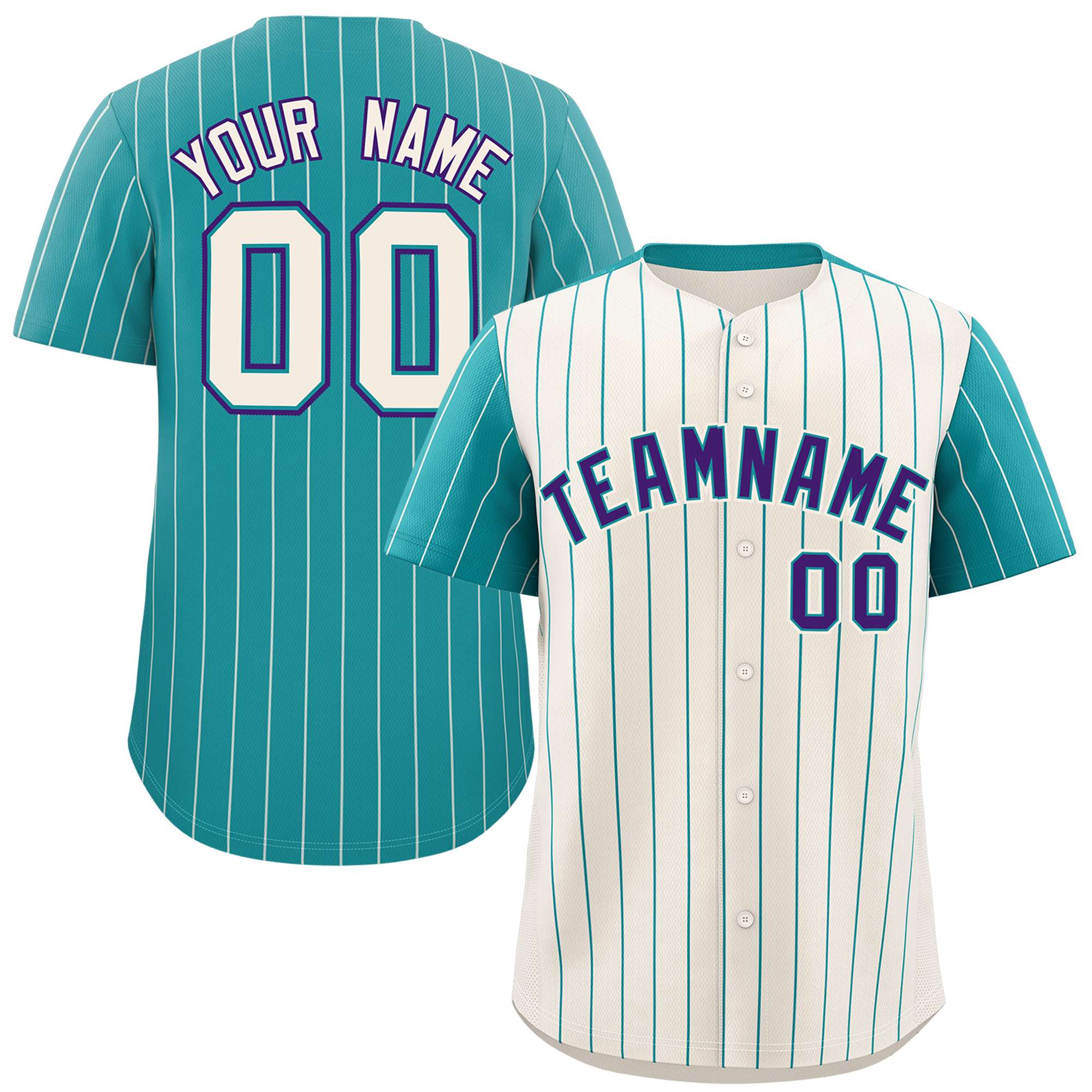 Custom Cream Aqua Pinstripe Personalized Raglan Sleeves Authentic Baseball Jersey