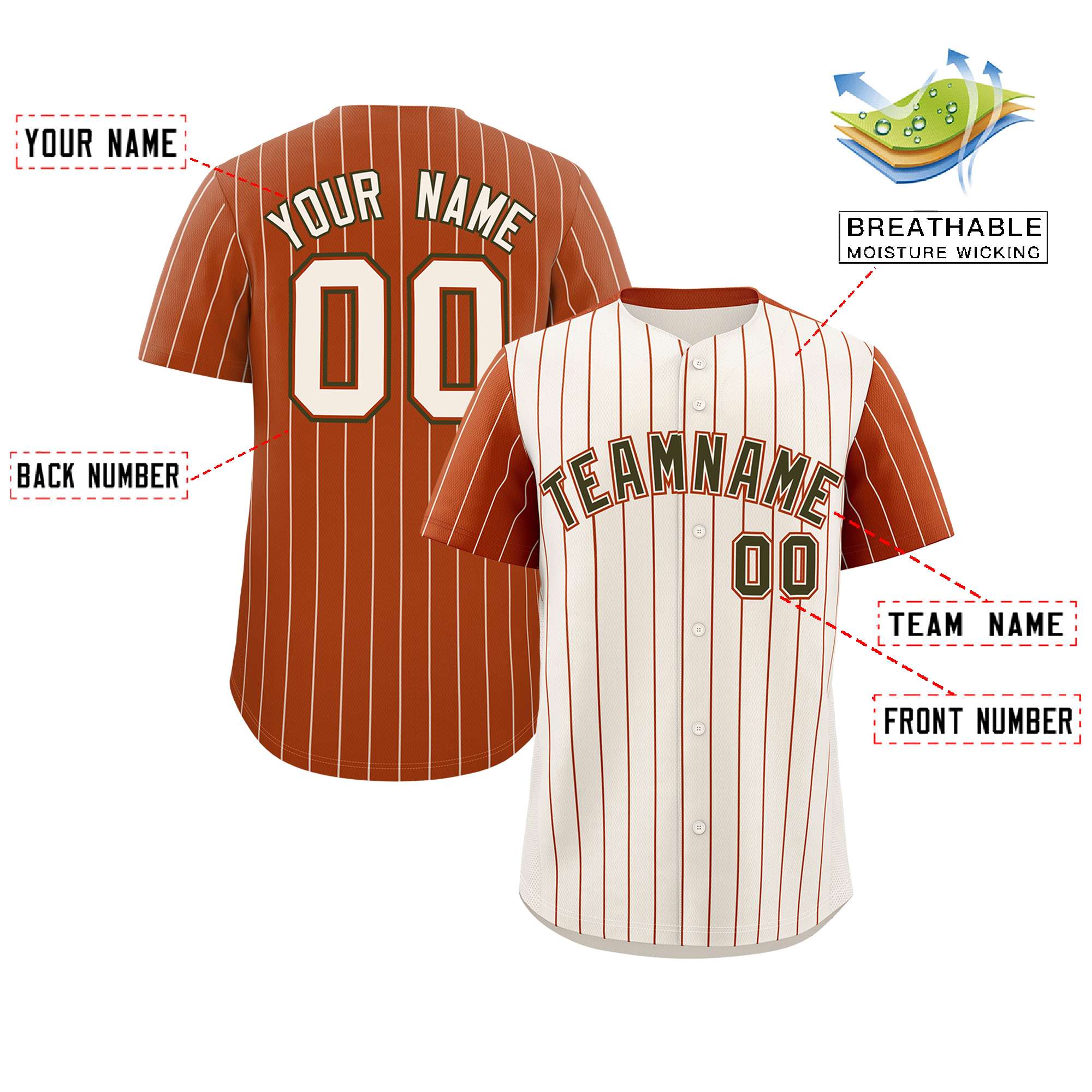 Custom Cream Texas Orange Pinstripe Personalized Raglan Sleeves Authentic Baseball Jersey